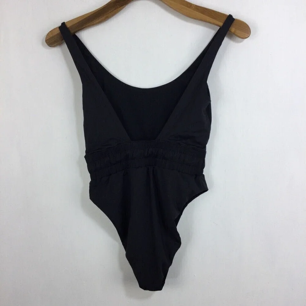Good American Womens Framer Drawstring Waist One-Piece Swimsuit Black Size 1 Sm
